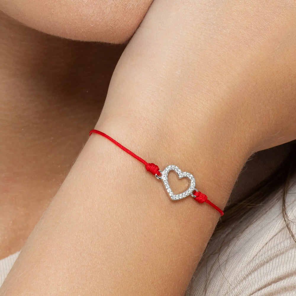 SREBRNA NARUKVICA RED THREAD HEART