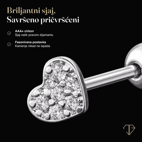 SREBRNI PIRSING HEART - JEDAN KOMAD