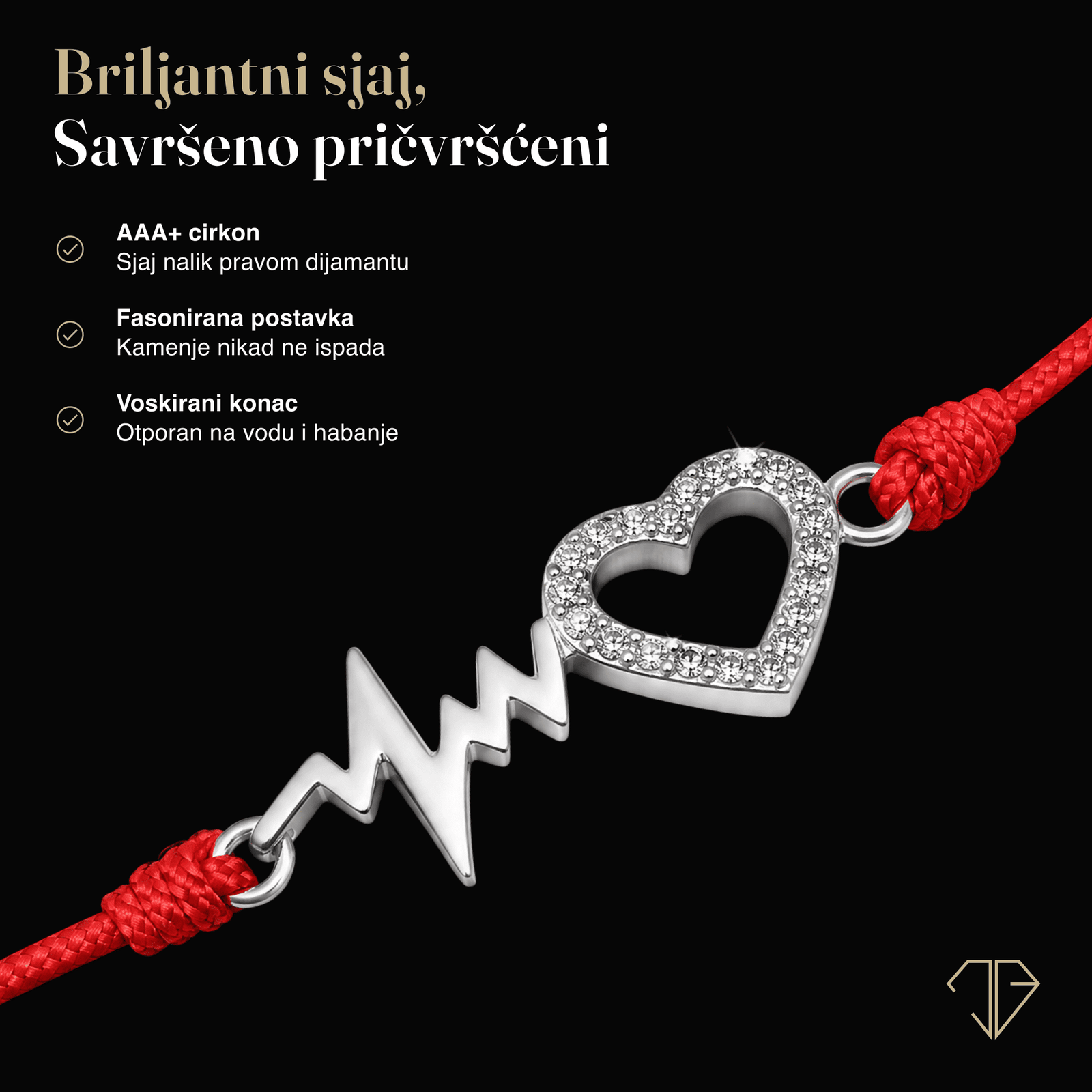 SREBRNA NARUKVICA RED THREAD HEART'S PULSE